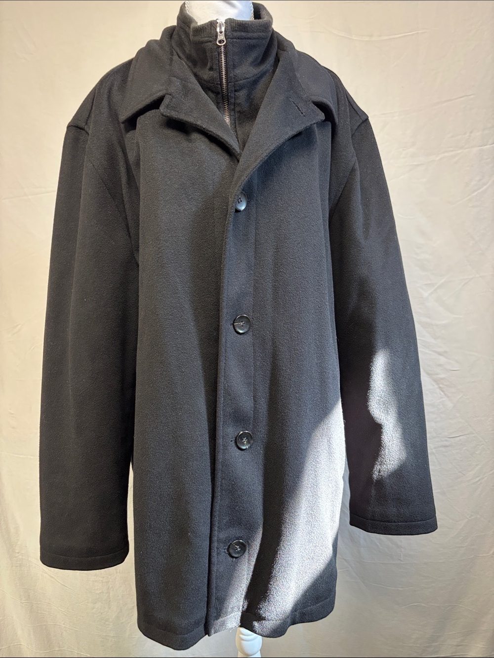 Classic Black Wool Men's Pea Coat with Button Front